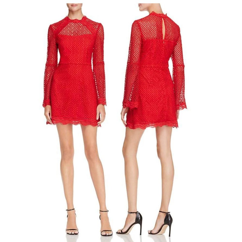 Aqua Bell Sleeve Boho Red Lace Party Dress
